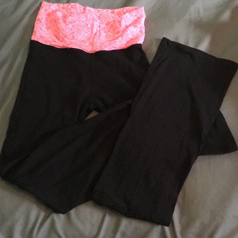 Pink Lace Fold-over Bootcut Leggings